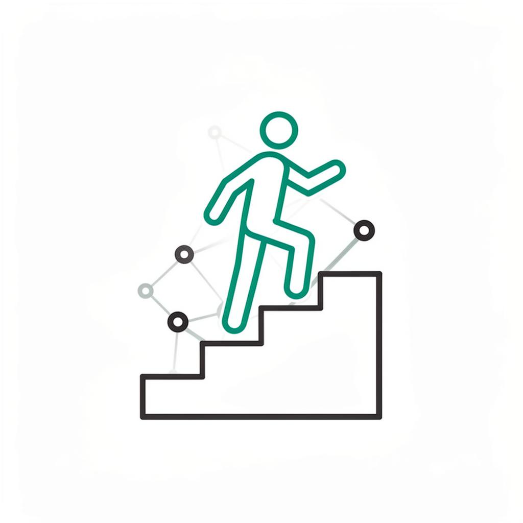 Illustration of a figure ascending stepped platforms